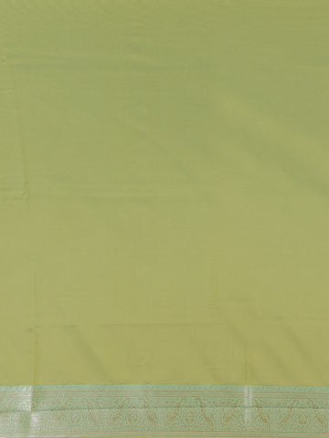 Golden Yellow Leaf Woven Soft Silk Saree with Mint Green Contrast Border - Diadem