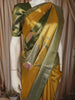 Golden Yellow Floral Zari Woven Design Tissue Silk Fancy Saree with Contrast Zari Border