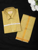 Golden Yellow Solid Woven Design Shirt with Zari Border Matching Dhoti Set