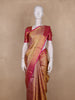 Golden Yellow with Pink Floral Design Pure Kanchipuram Silk Saree