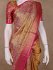 Golden Yellow with Pink Floral Design Pure Kanchipuram Silk Saree