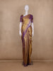 Golden Yellow with Purple Floral Design Pure Kanchipuram Silk Saree