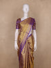 Golden Yellow with Purple Floral Design Pure Kanchipuram Silk Saree