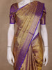 Golden Yellow with Purple Floral Design Pure Kanchipuram Silk Saree