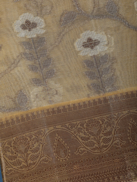 Golden Beige Floral Design Woven Tissue Silk Saree - Diadem
