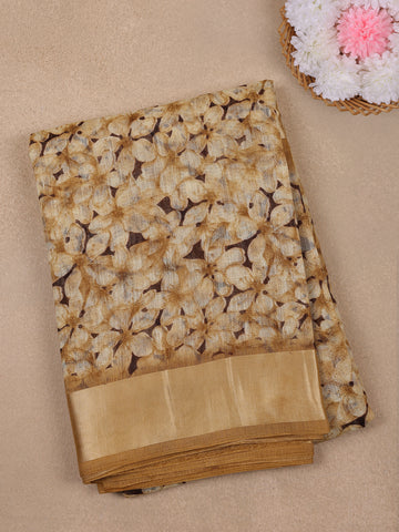 Golden Beige Floral Designed Fancy Cotton Saree - Diadem
