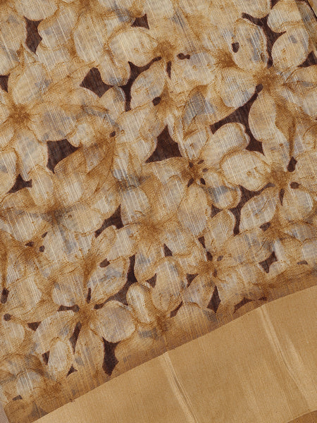 Golden Beige Floral Designed Fancy Cotton Saree - Diadem
