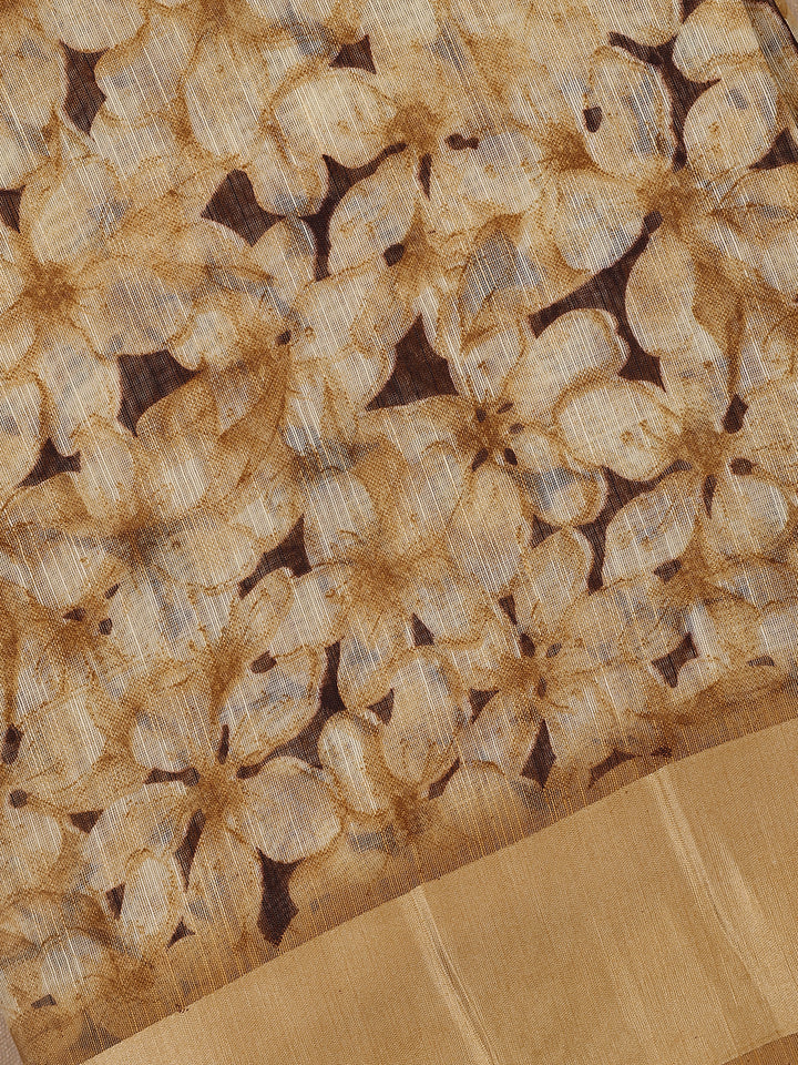 Golden Beige Floral Designed Fancy Cotton Saree - Diadem