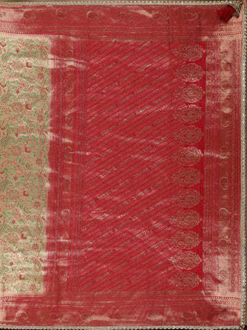 Golden Brown Floral Woven and Stone Work Banarasi Silk Saree - Diadem