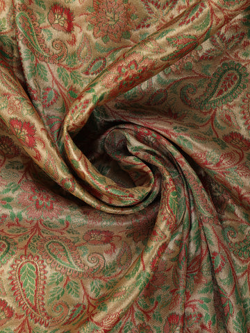 Golden Brown Floral Woven and Stone Work Banarasi Silk Saree - Diadem
