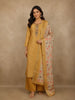 Golden Geometric Woven Tussar Silk Salwar Suit With Floral Dupatta