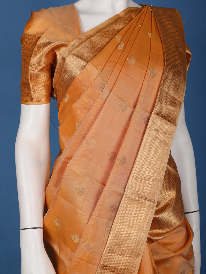 Golden Mustard Floral Design Zari Border Silk Saree - Diadem