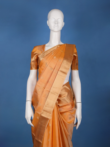 Golden Mustard Floral Design Zari Border Silk Saree - Diadem