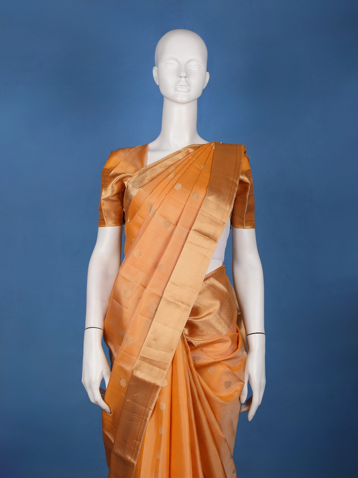 Golden Mustard Floral Design Zari Border Silk Saree - Diadem