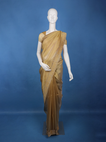 Golden Olive Embellished Tissue Organza Saree - Diadem