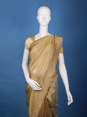 Golden Olive Embellished Tissue Organza Saree - Diadem