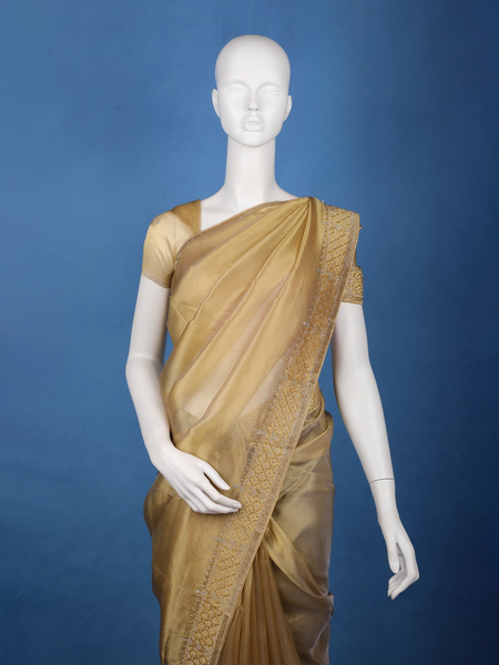 Golden Olive Embellished Tissue Organza Saree - Diadem