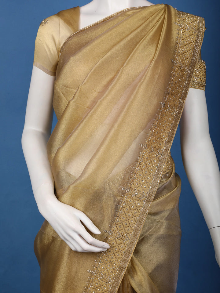 Golden Olive Embellished Tissue Organza Saree - Diadem