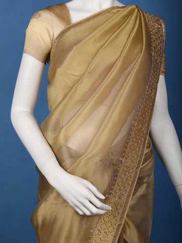 Golden Olive Embellished Tissue Organza Saree - Diadem