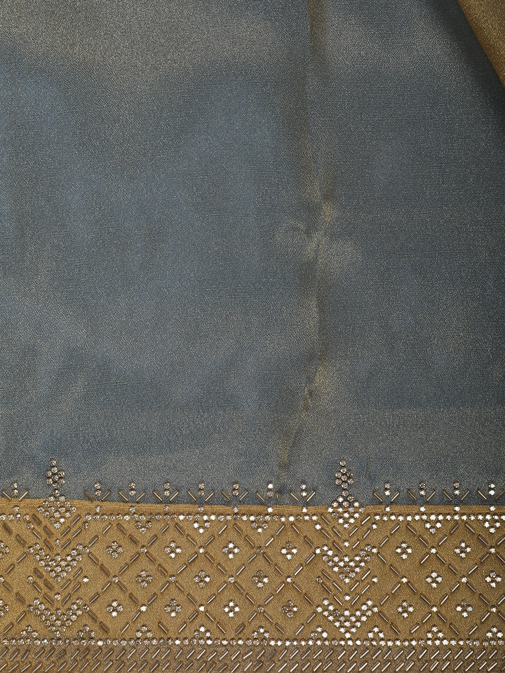 Golden Olive Embellished Tissue Organza Saree - Diadem