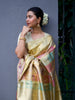 Golden and Multicolor Pure Kanchipuram Tissue Silk Saree