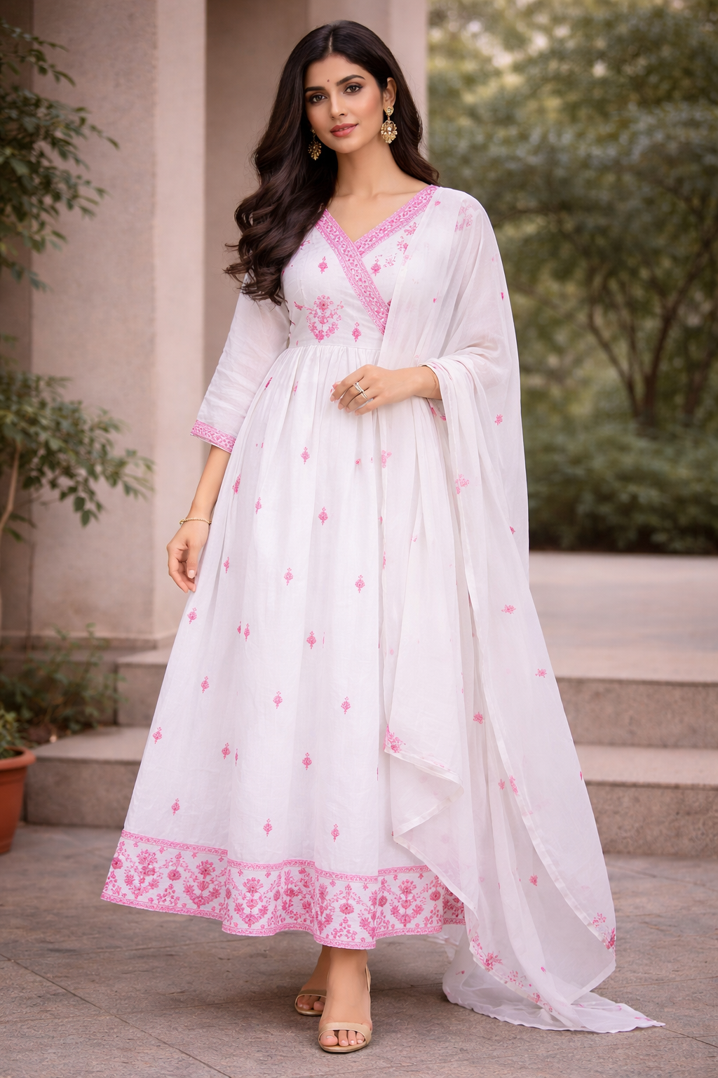 White Floral Design Cotton Salwar Suit
