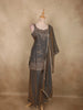Graphite Grey Sequins and Beads Embroidered Design Organza Palazzo Suit with Dupatta