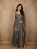 Graphite Grey Sequins and Beads Embroidered Design Organza Palazzo Suit with Dupatta