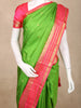 Green Butta Woven Kanchipuram Silk Saree with Contrast Pink Zari Border