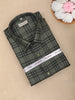 Green Checked Design Cotton Formal Wear Full Sleeve Men Shirt