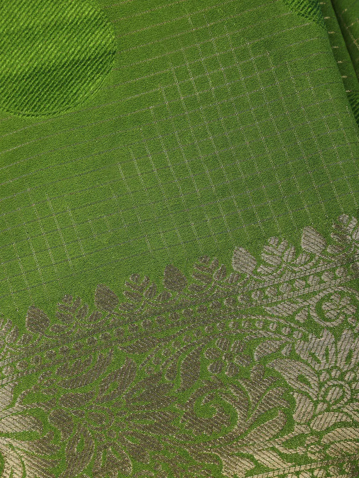 Green Checked Design Mysore Silk Saree - Diadem