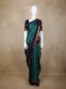 Peacock Green Checked Woven Design Pure Kanchipuram Silk Saree with Contrast Zari Woven Border