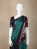 Peacock Green Checked Woven Design Pure Kanchipuram Silk Saree with Contrast Zari Woven Border