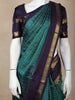 Peacock Green Checked Woven Design Pure Kanchipuram Silk Saree with Contrast Zari Woven Border