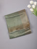 Green Checked Woven Tissue Saree with Golden Zari Border