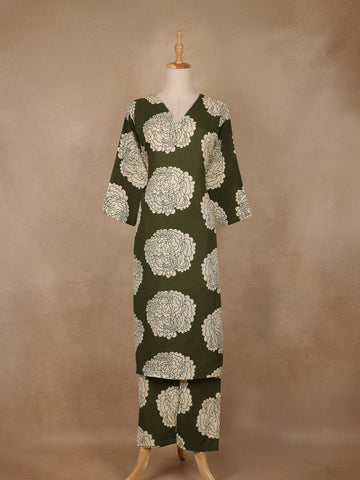 Green Design Printed Satin Salwar Suit - Diadem