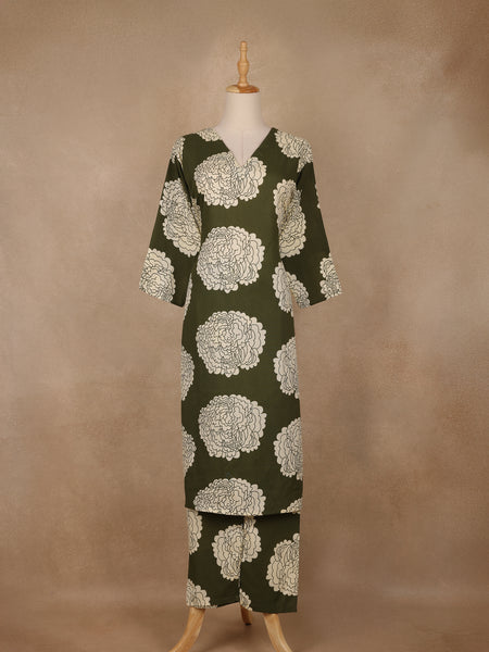 Green Design Printed Satin Salwar Suit - Diadem