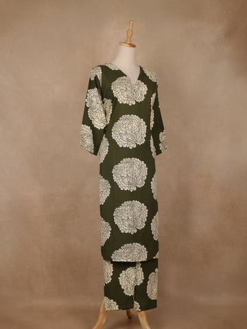 Green Design Printed Satin Salwar Suit - Diadem