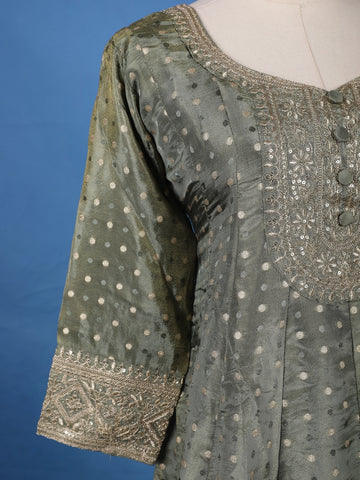 Green Dotted Design Silk Salwar Suit - Diadem