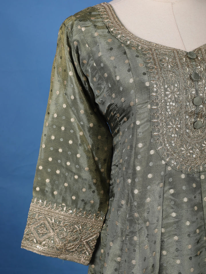 Green Dotted Design Silk Salwar Suit - Diadem