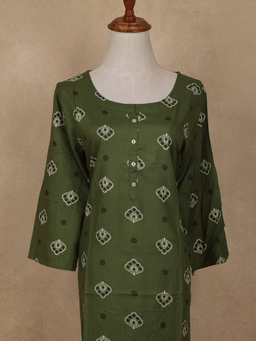 Green Floral Design Print Rayon Kurti - Diadem