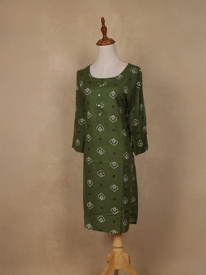 Green Floral Design Print Rayon Kurti - Diadem