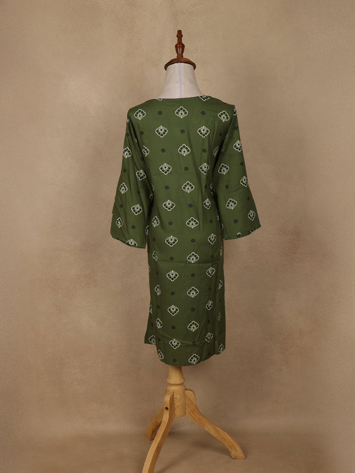 Green Floral Design Print Rayon Kurti - Diadem