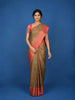 Green Floral Designed Kora Printed Saree
