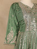 Green Floral Designed Semi Silk Lehenga - Diadem