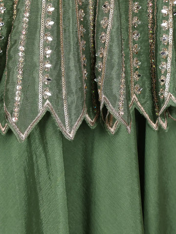 Green Floral Designed Semi Silk Lehenga - Diadem