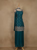 Green Floral Embroidered Design Space Silk Palazzo Suit with Dupatta