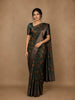 Green  Floral Print Chanderi Cotton Saree With Zari Border
