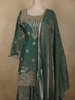 Green Floral Sequins And Beads Embroidered Design Organza Palazzo Suit with Dupatta