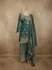 Green Floral Sequins And Beads Embroidered Design Organza Palazzo Suit with Dupatta
